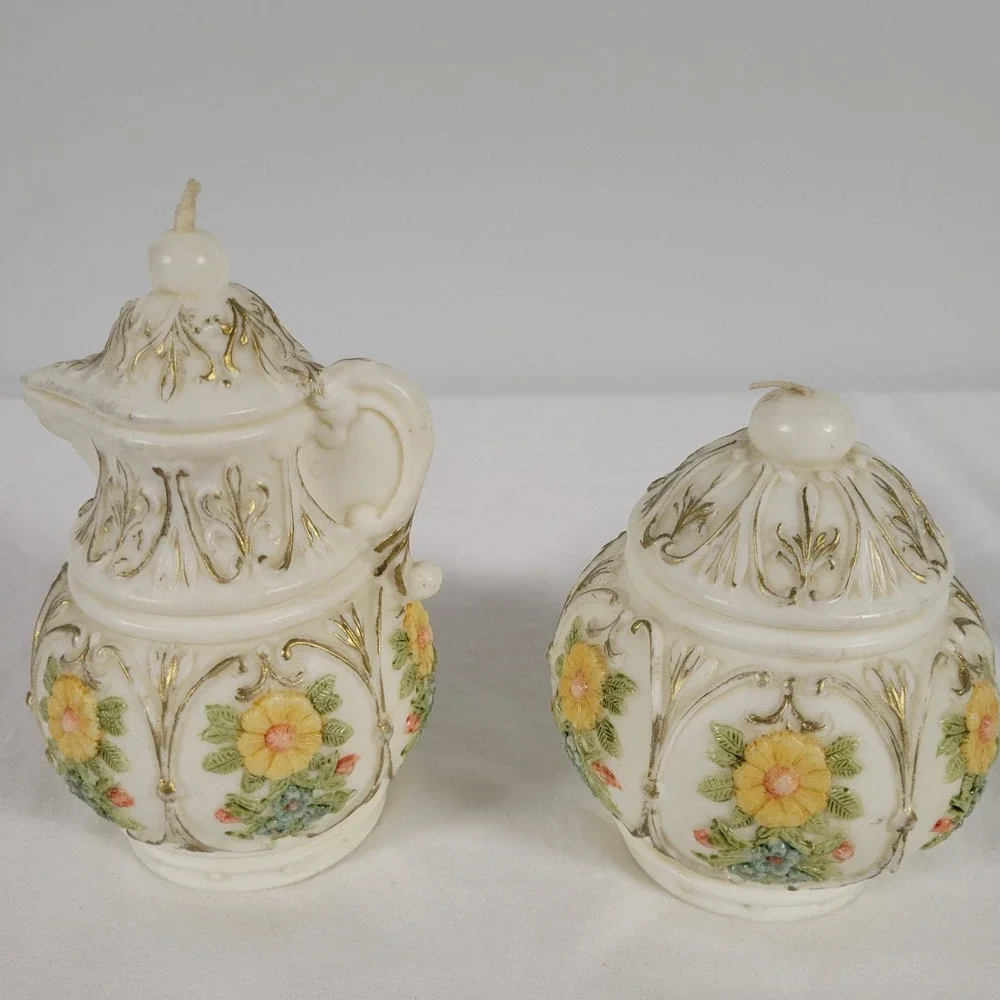 Kerzen Vintage Floral Cream Pitcher Creamer and Sugar Bowl Candles‎ Set